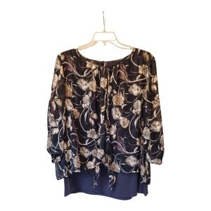 🎆AGB Black and Cream Floral Blouse Size 3X